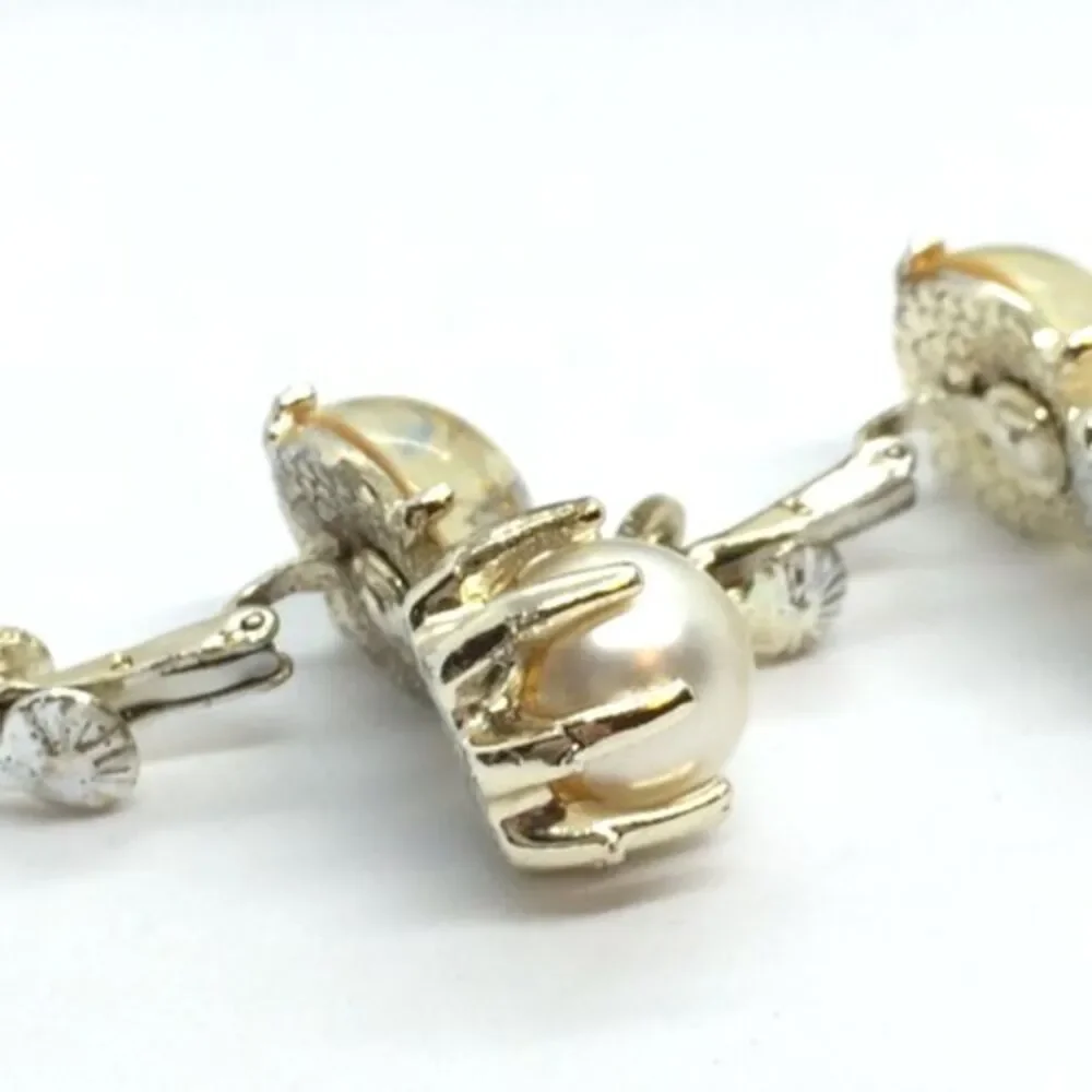 CORO CONFETTI LUCITE Earrings Clip On Yellow Faux Pearl Vintage